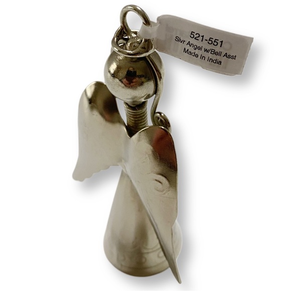 Crate&Barrel, 90s Vintage Silver Angel With Bell Ornament, Item No 521-551, 4" - Picture 7 of 10